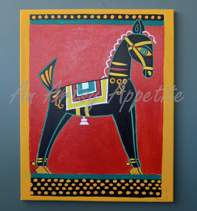 Black Horse by Jamini Ray ~ recreated canvas painting