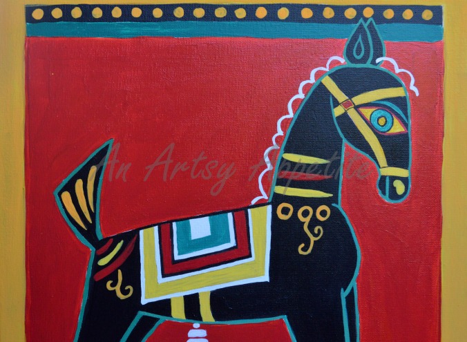 Black Horse by Jamini Ray ~ recreated canvas painting